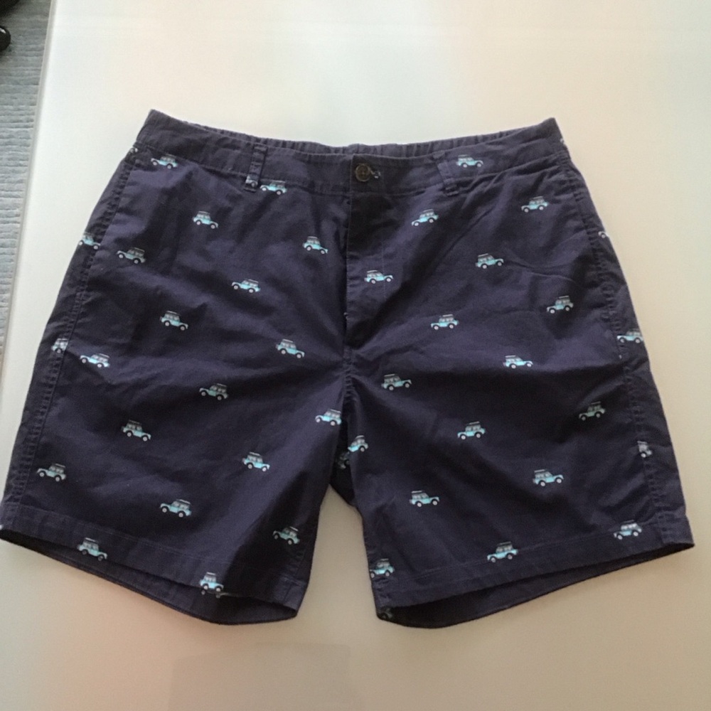 Bonobos Deep Navy Blue Car Surf graphic Print Cotton Chino Shorts XL‎ 7" inseam